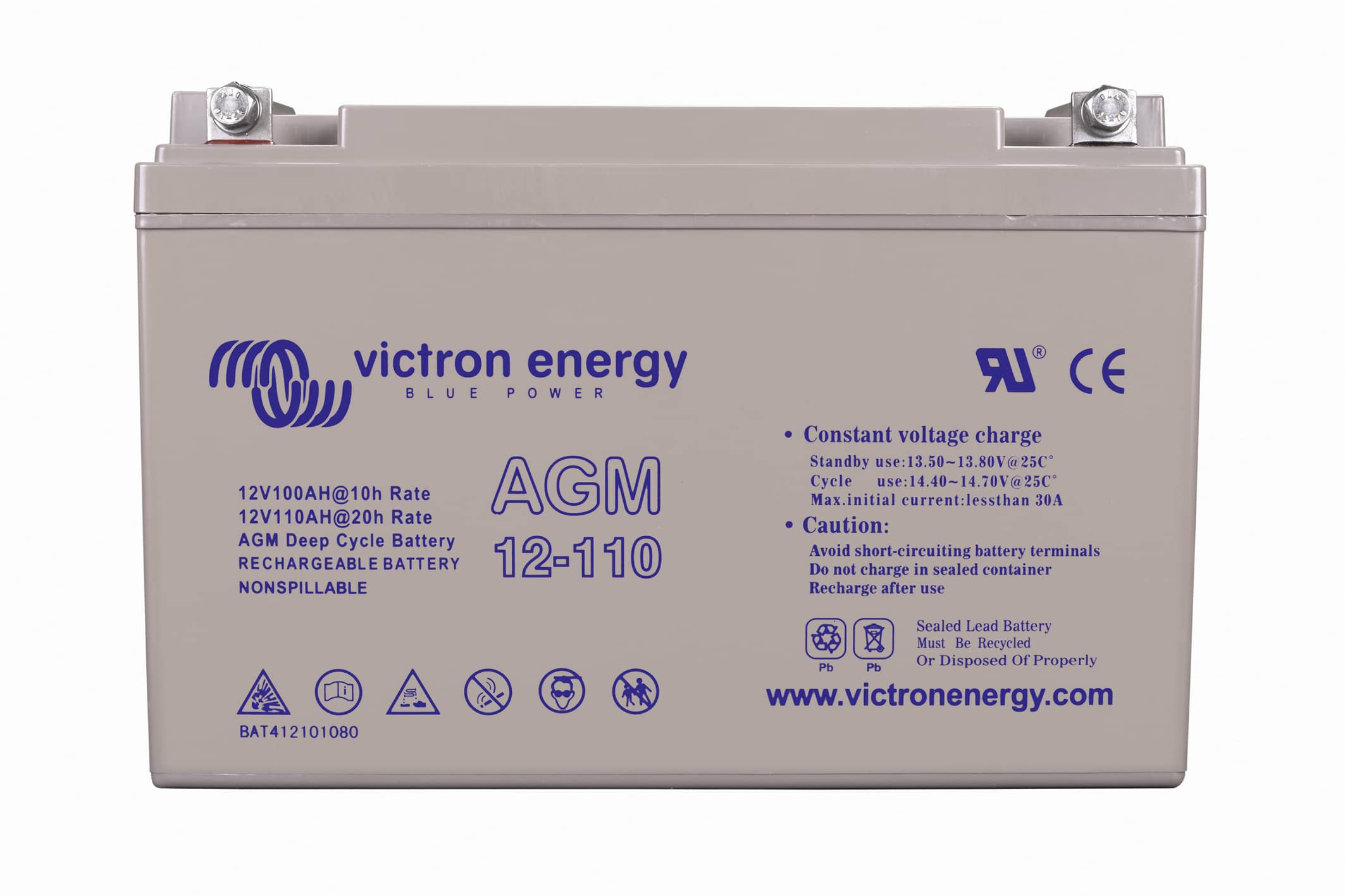 12V 110Ah AGM Deep Cycle Battery (front) thumbnail